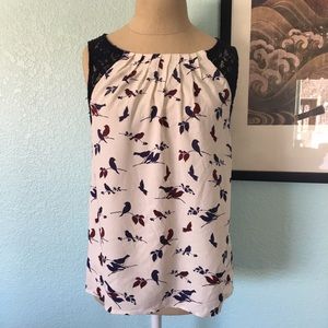 Oasis Lace Trim Bird Print Sleeveless Top